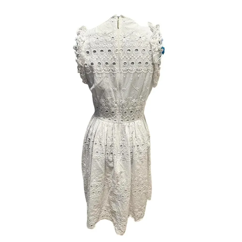 Kate Spade White Cotton Eyelet Ruffled Dress Boho Cottage Fairy Sleeveless 4